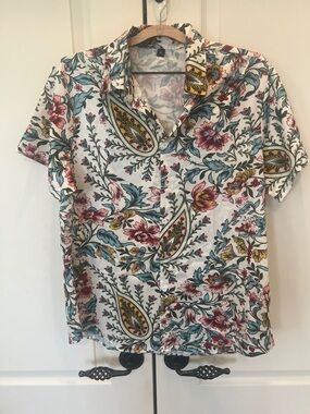 Floral Paisley Short Sleeve Button-Up Shirt - White Base